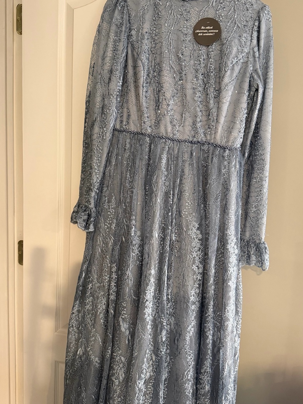 Elegant Light Blue Lace Maxi Dress